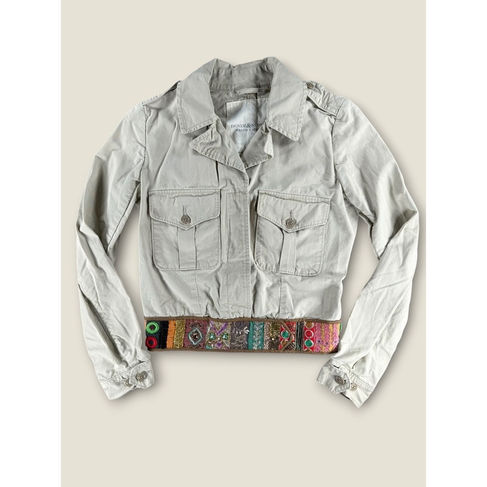 Denim & Supply Ralph Lauren Cropped Military Eisenhower Jacket Sari Trim XS